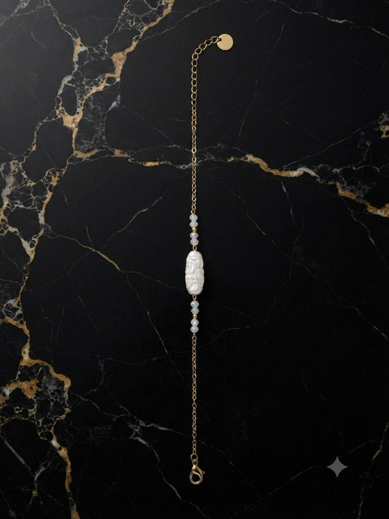 Bracelet Pendentif Ovale Nacre Cristalline & Pierre de Lune - Acier Inoxydable 316L
