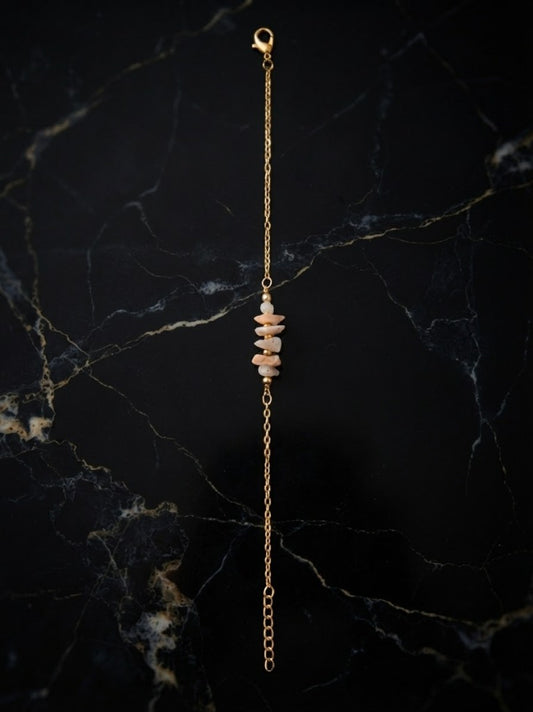 Bracelet Éclats de Corail Rose Pêche & Chaîne Dorée - Acier Inoxydable 316L