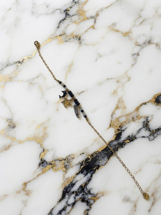 Bracelet Étoile de Mer & Dauphin Onyx Noir - Acier Inoxydable 316L