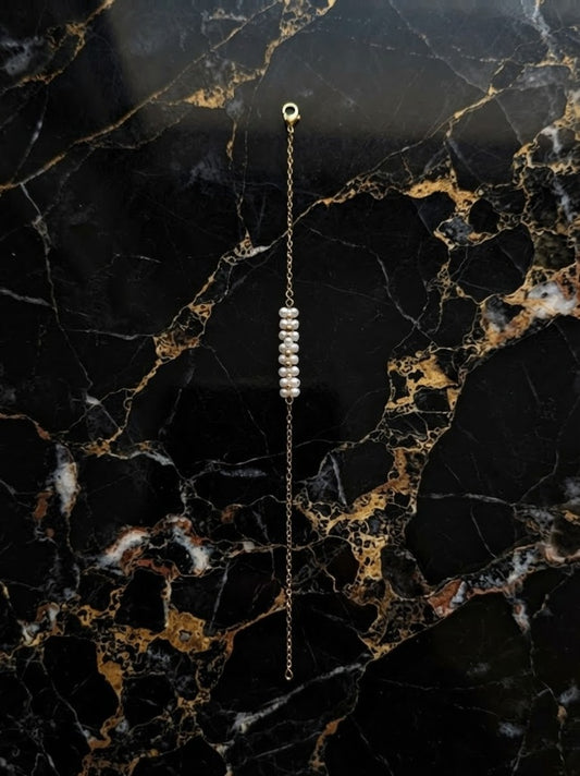 Bracelet Rangée Tressée de Perles de Nacre & Chaîne Dorée - Acier Inoxydable 316L
